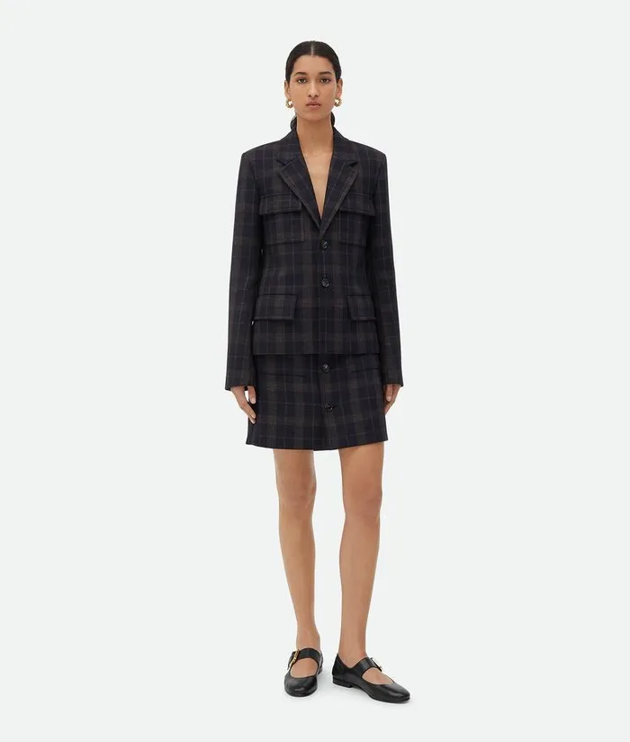 Women Skirts Bottega Veneta Checked Cotton Mouline Skirt Bluebrown