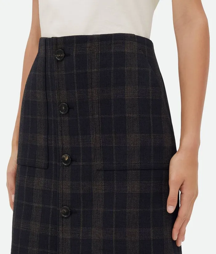 Women Skirts Bottega Veneta Checked Cotton Mouline Skirt Bluebrown