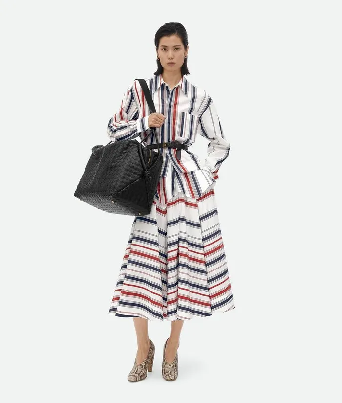 Women Skirts Bottega Veneta Striped Cotton Skirt Navymaple