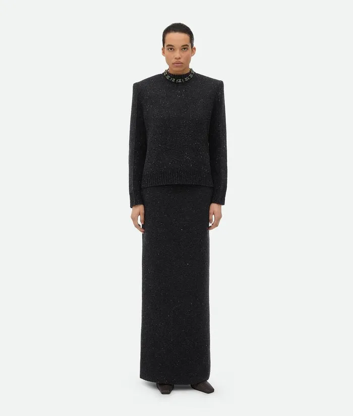 Women Skirts Bottega Veneta Wool Tailored Skirt Dark Grey Melange