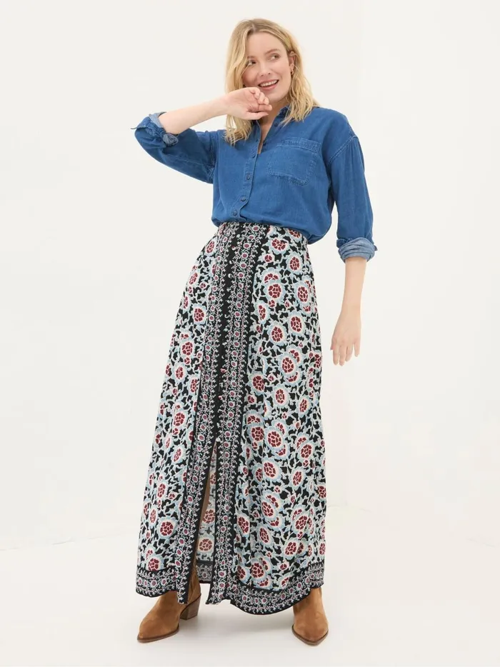 Women Skirts Fat Face Arabella Black Wild Floral Midi Skirt