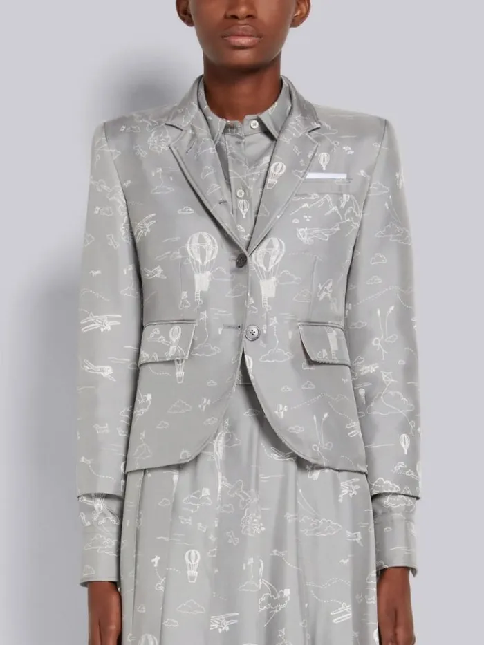 Women Sky Toile Printed Silk Twill High Armhole Jacket Medium Grey Thom Browne Jackets