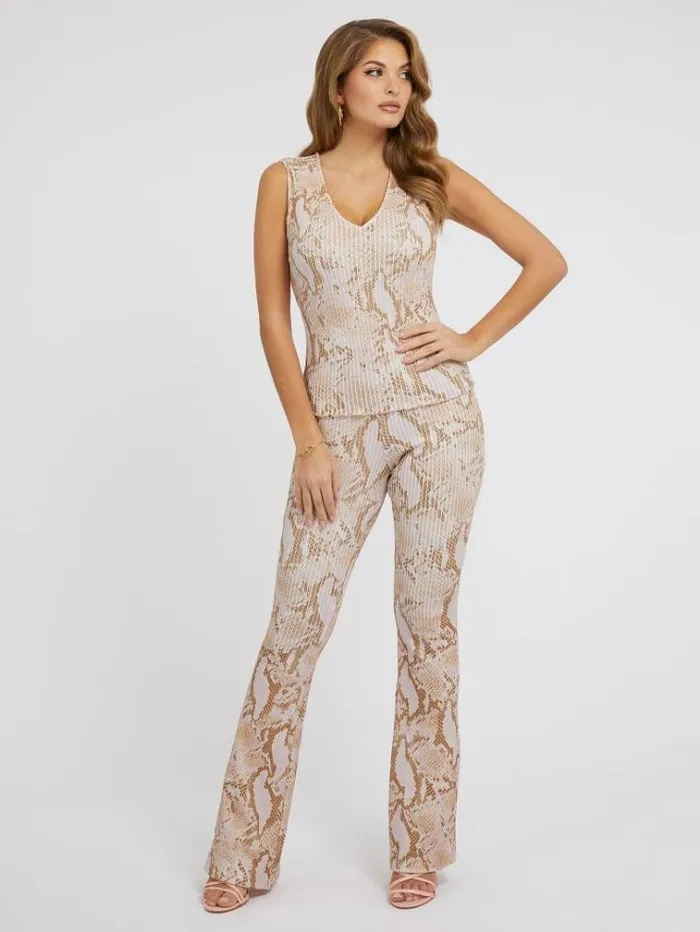 Women Snake Print Sweater Pant Multi Pink Guess Trousers
