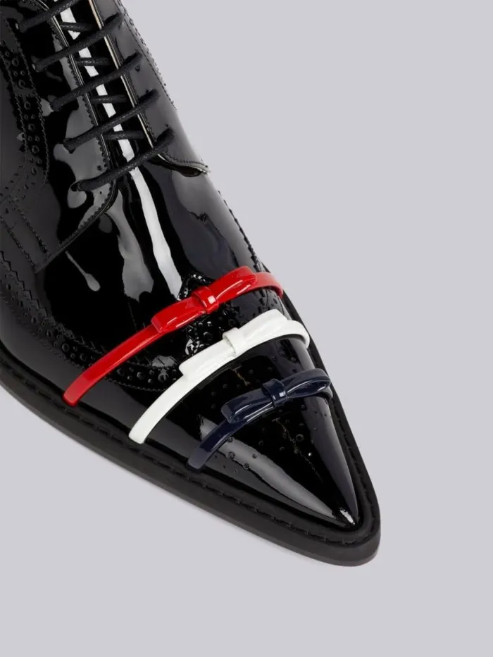 Women Soft Patent Leather Micro Sole 3bow 50mm Curved Heel Longwing Brogue Black Thom Browne Heels