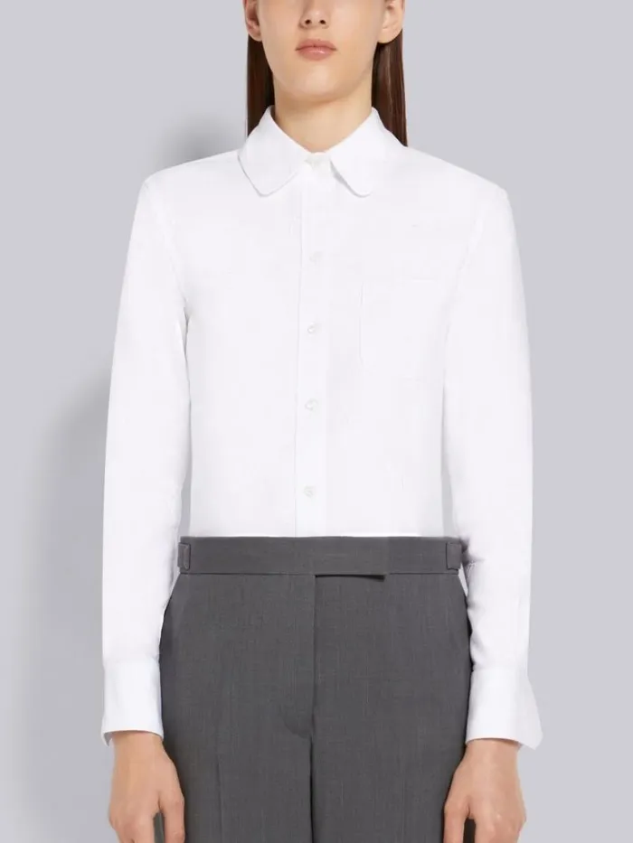 Women Solid Oxford Tonal Sky Icon Round Collar Classic Shirt White Thom Browne Tops and Shirts Women Solid Oxford Tonal Sky Icon Round Collar Classic Shirt White Thom Browne Tops and Shirts