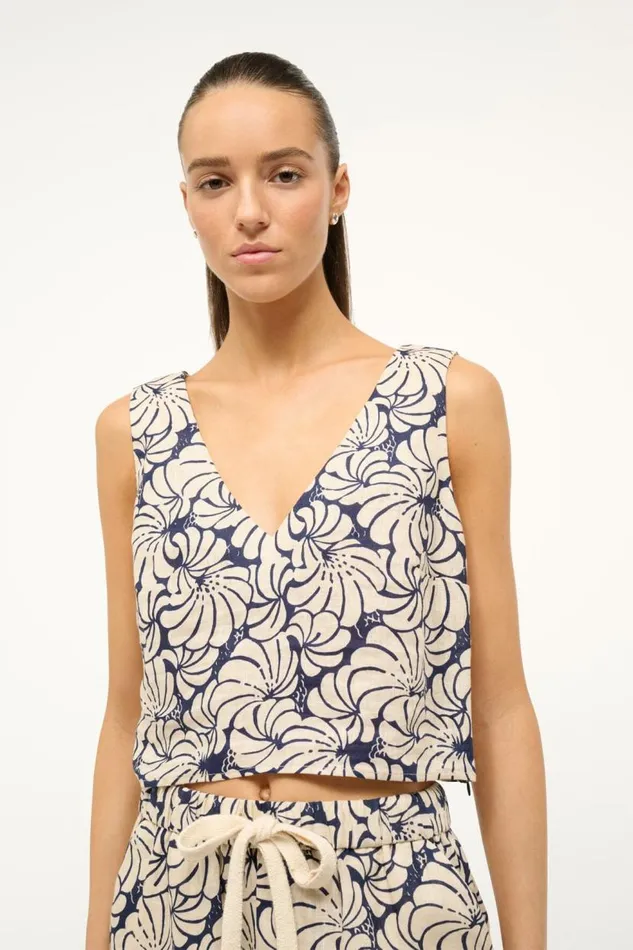 Women STAUD CATANIA TOP NAVY SCALLOP BLOCK PRINT STAUD Tops Women STAUD CATANIA TOP NAVY SCALLOP BLOCK PRINT STAUD Tops