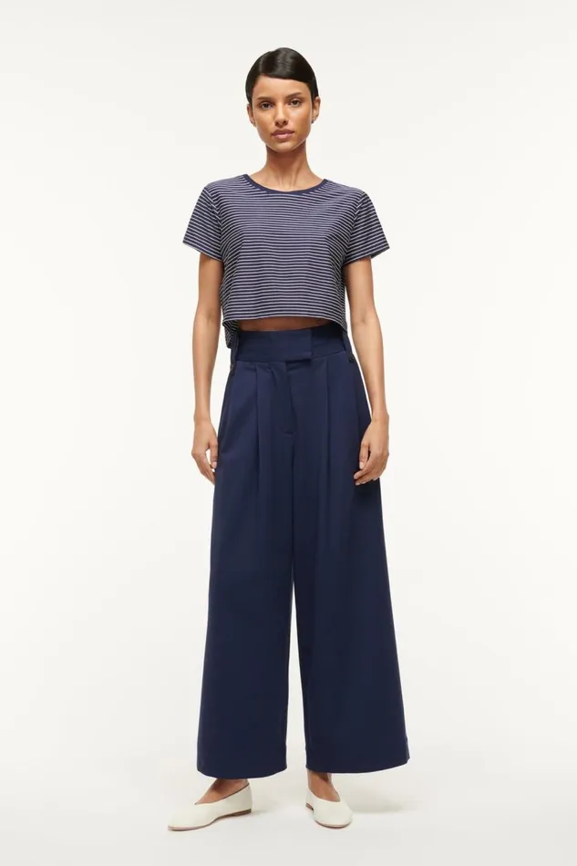 Women STAUD DEAN TSHIRT NAVY MICRO STRIPE STAUD Tops Women STAUD DEAN TSHIRT NAVY MICRO STRIPE STAUD Tops