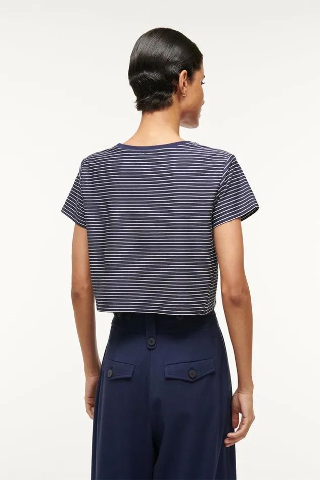 Women STAUD DEAN TSHIRT NAVY MICRO STRIPE STAUD Tops Women STAUD DEAN TSHIRT NAVY MICRO STRIPE STAUD Tops