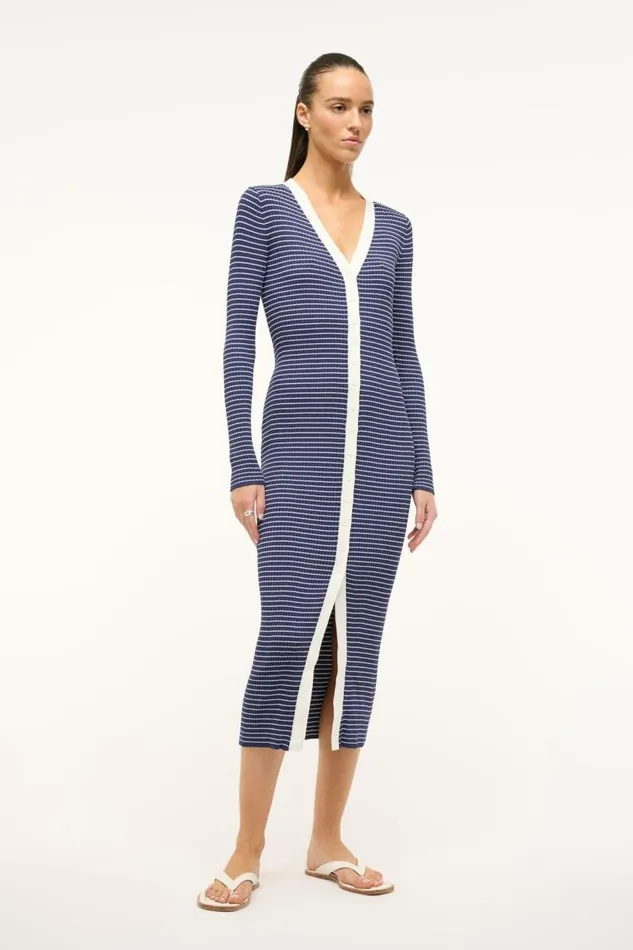 Women STAUD SHOKO SWEATER NAVY MICRO STRIPE STAUD Dresses Women STAUD SHOKO SWEATER NAVY MICRO STRIPE STAUD Dresses