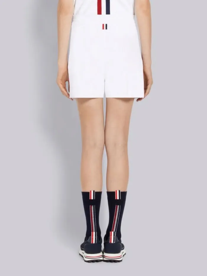 Women Stretch Viscose Intarsia Side Stripe Pintuck Midthigh Shorts White Thom Browne Sweats