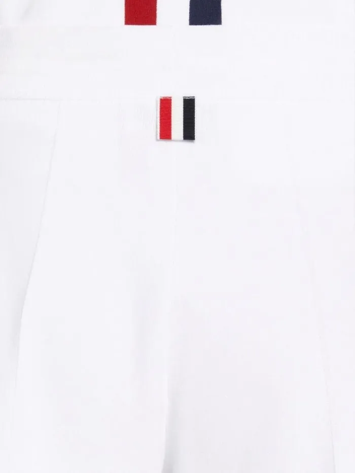 Women Stretch Viscose Intarsia Side Stripe Pintuck Midthigh Shorts White Thom Browne Sweats