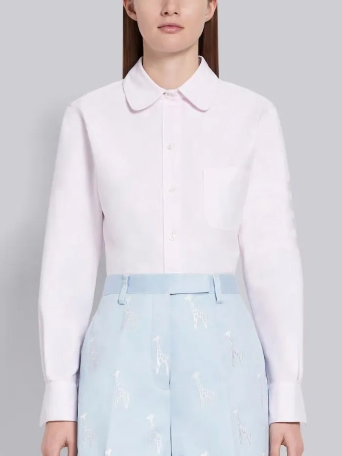 Women Supima Cotton Oxford Satin Weave 4bar Long Sleeve Round Collar Shirt Light Pink Thom Browne Tops and Shirts Women Supima Cotton Oxford Satin Weave 4bar Long Sleeve Round Collar Shirt Light Pink Thom Browne Tops and Shirts