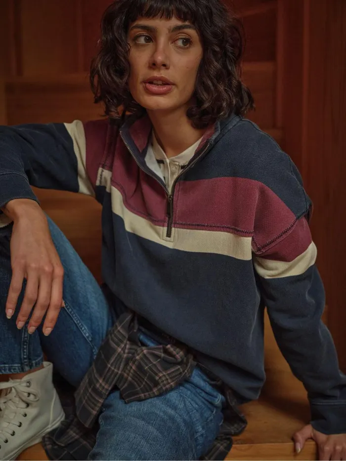 Women Sweatshirts and Hoodies Fat Face Airlie Navy Blue and Red Striped Relaxed Sweat Top