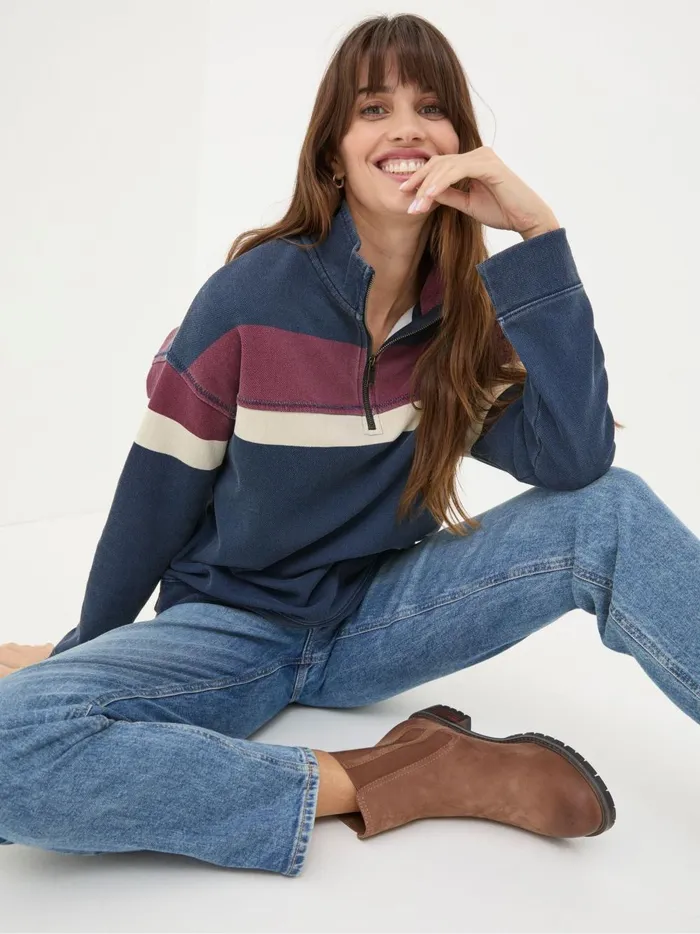 Women Sweatshirts and Hoodies Fat Face Airlie Navy Blue and Red Striped Relaxed Sweat Top Women Sweatshirts and Hoodies Fat Face Airlie Navy Blue and Red Striped Relaxed Sweat Top