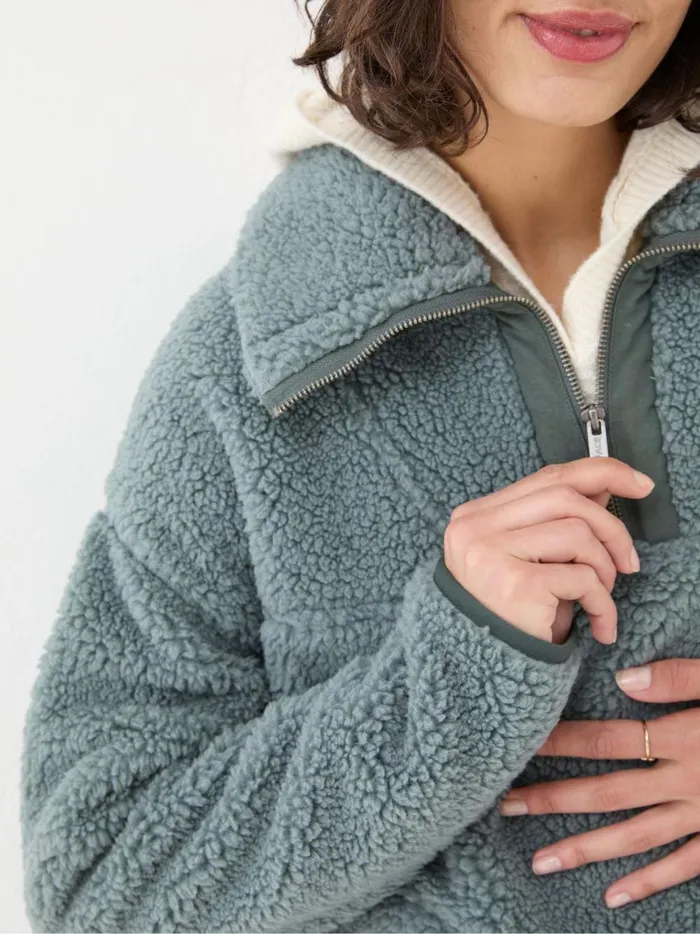 Women Sweatshirts and Hoodies Fat Face Parker Duck Egg Blue Half Neck Fleece