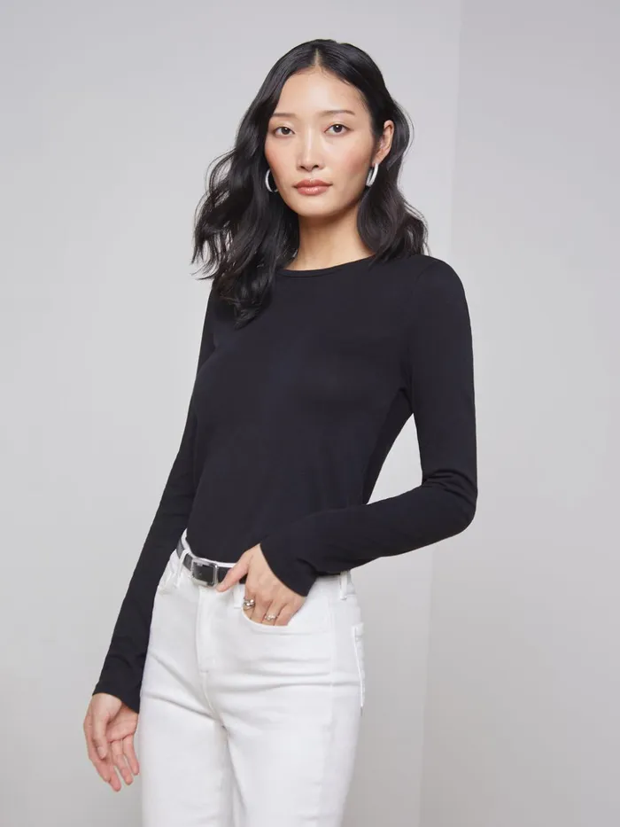 Women Tess Long Sleeve Tee Black L039Agence Tees