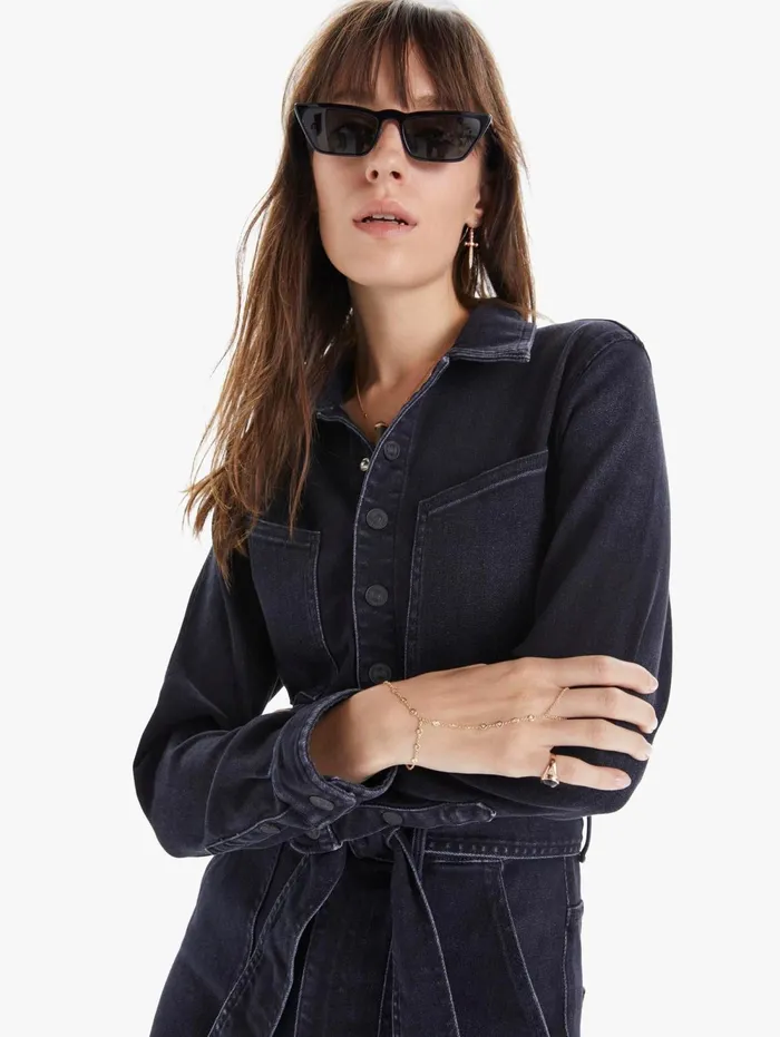Women The Double Slant Jumpsuit Ankle Black Mother Denim Jumpsuits