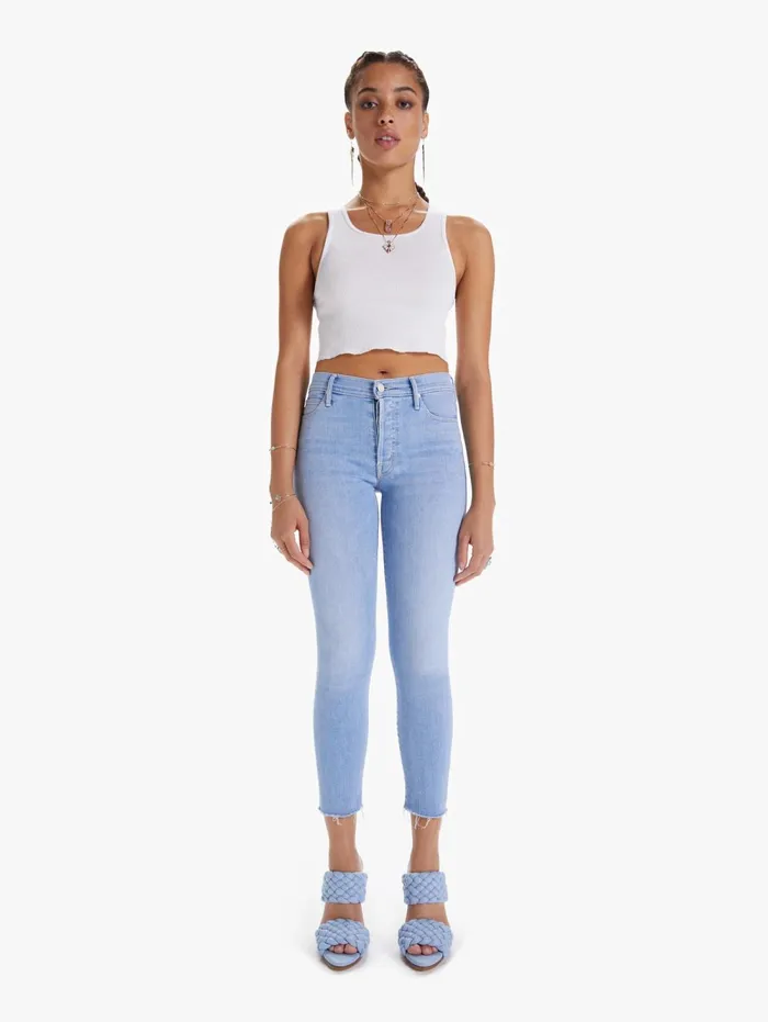 Women The Stunner Ankle Fray Lightpastel Blue Mother Denim Skinny