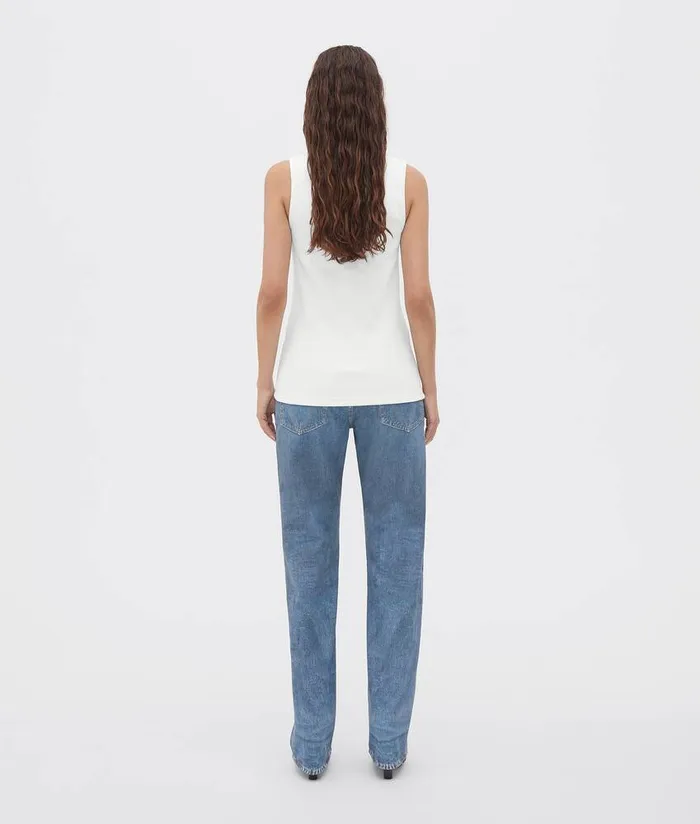 Women Tops And TShirts Bottega Veneta Stretch Rib Cotton Tank Top Chalk
