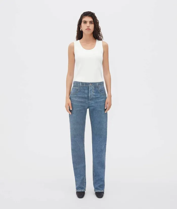 Women Tops And TShirts Bottega Veneta Stretch Rib Cotton Tank Top Chalk