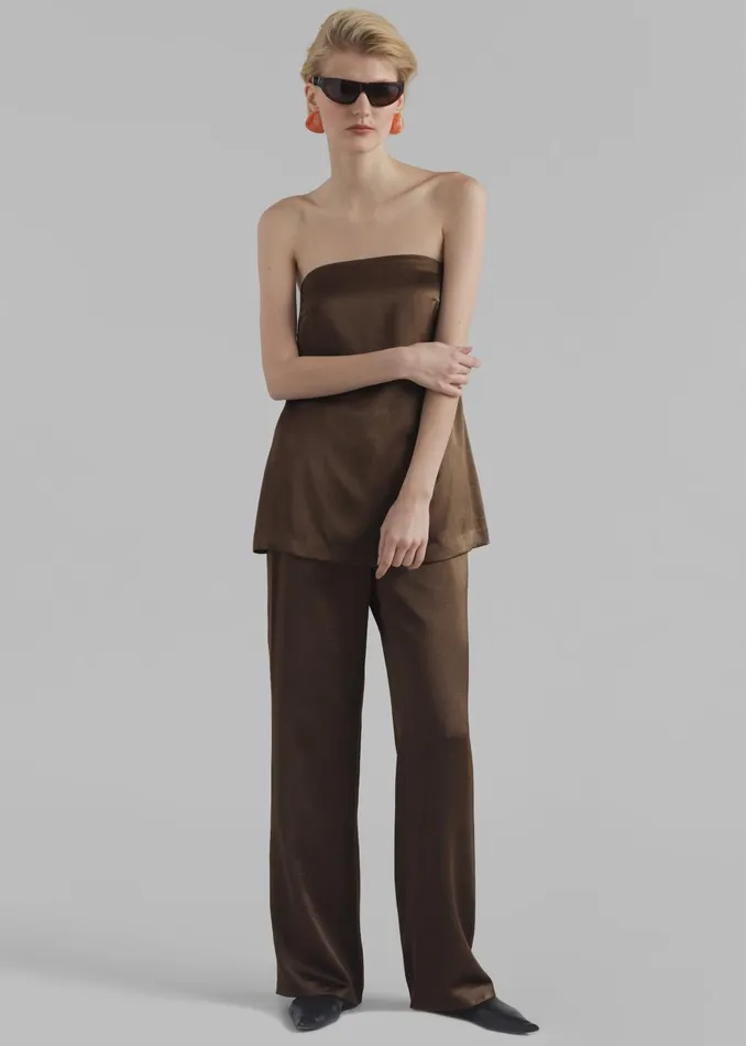 Women Tops The Frankie Shop Kit Satin Strapless Top 8211 Brown