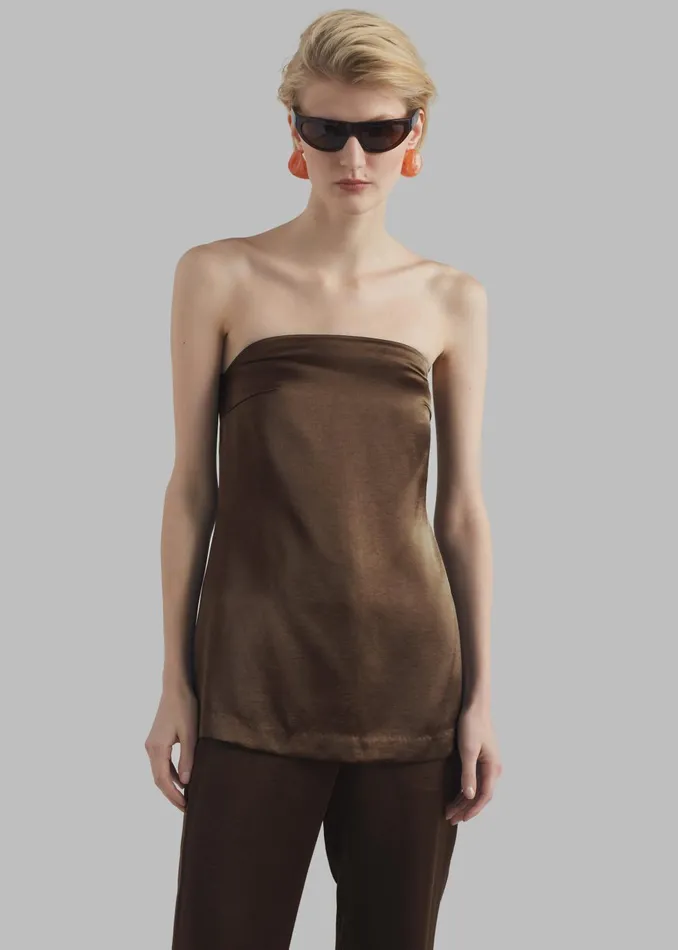 Women Tops The Frankie Shop Kit Satin Strapless Top 8211 Brown