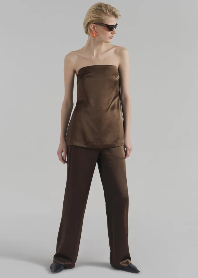 Women Tops The Frankie Shop Kit Satin Strapless Top 8211 Brown