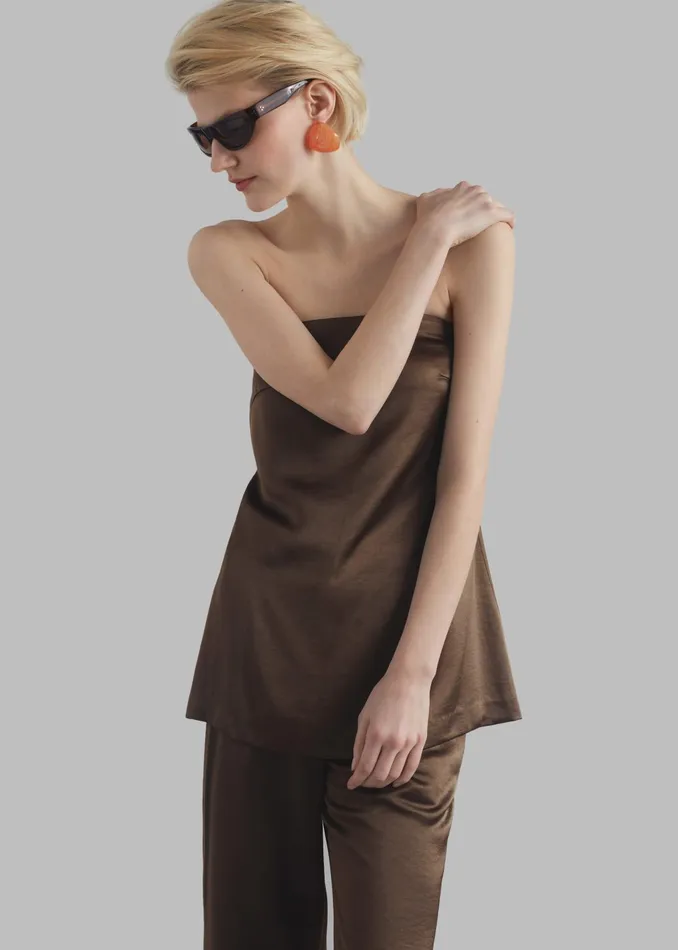Women Tops The Frankie Shop Kit Satin Strapless Top 8211 Brown