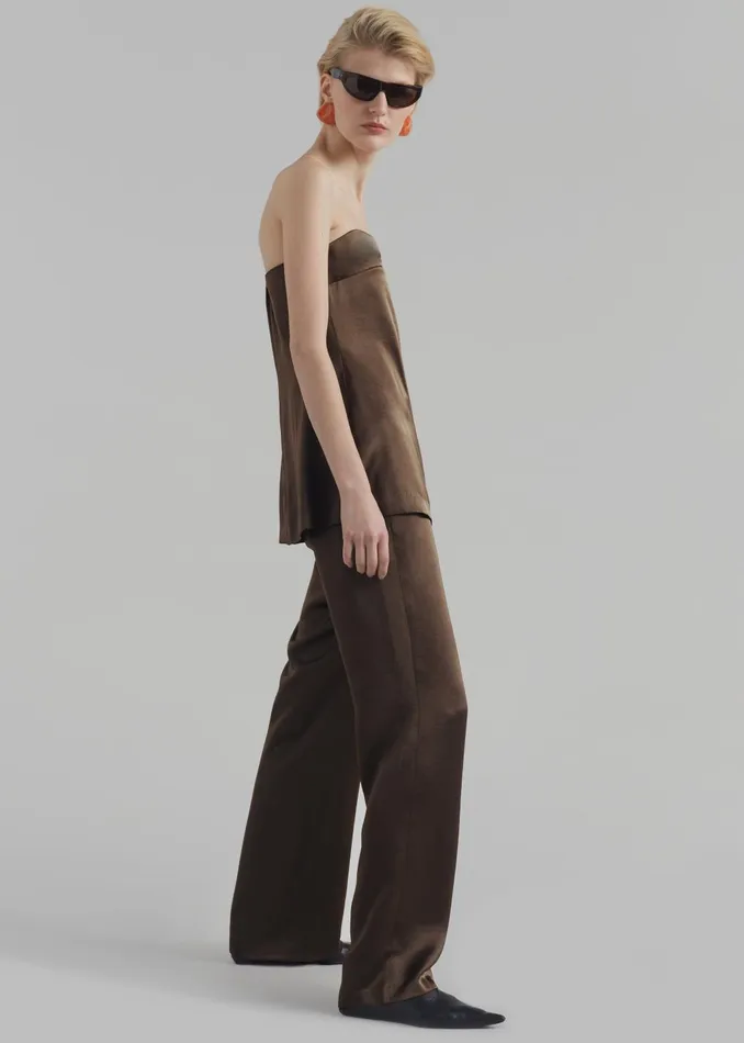Women Tops The Frankie Shop Kit Satin Strapless Top 8211 Brown