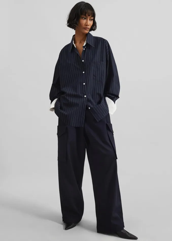 Women Tops The Frankie Shop Lorna Shirt 8211 NavyWhite Pinstripe