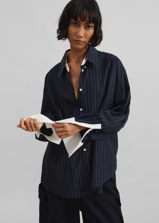 Women Tops The Frankie Shop Lorna Shirt 8211 NavyWhite Pinstripe