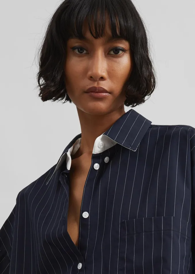 Women Tops The Frankie Shop Lorna Shirt 8211 NavyWhite Pinstripe