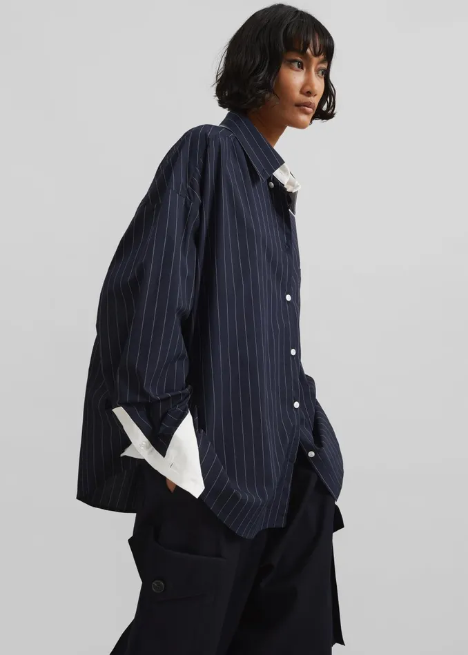 Women Tops The Frankie Shop Lorna Shirt 8211 NavyWhite Pinstripe