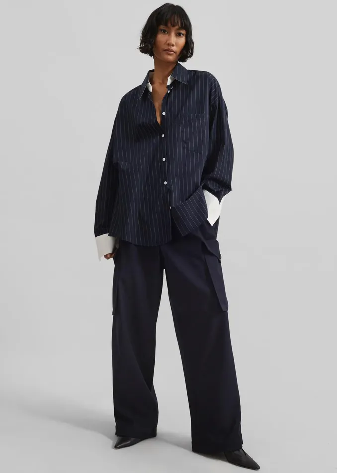 Women Tops The Frankie Shop Lorna Shirt 8211 NavyWhite Pinstripe