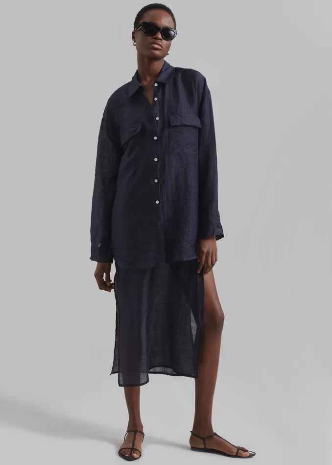 Women Tops The Frankie Shop Madeline Sheer Shirt 8211 Navy