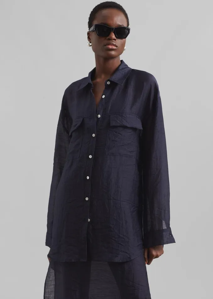 Women Tops The Frankie Shop Madeline Sheer Shirt 8211 Navy