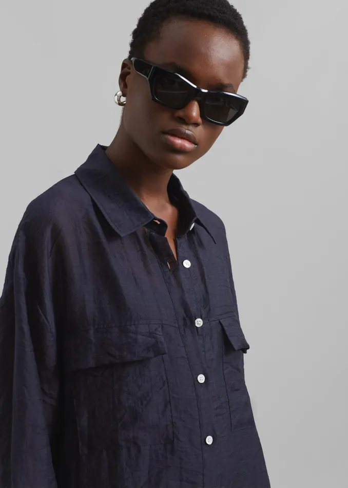 Women Tops The Frankie Shop Madeline Sheer Shirt 8211 Navy