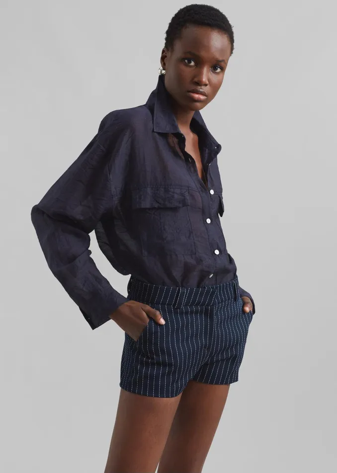Women Tops The Frankie Shop Madeline Sheer Shirt 8211 Navy
