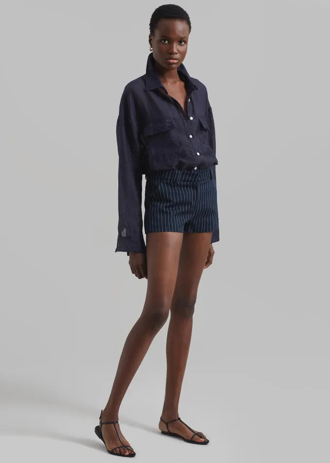 Women Tops The Frankie Shop Madeline Sheer Shirt 8211 Navy