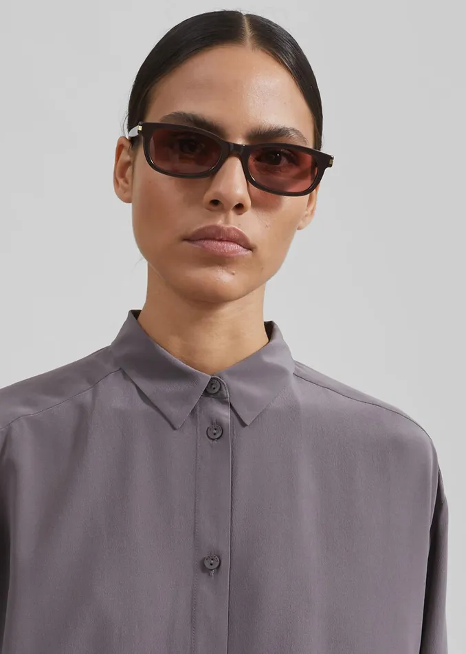 Women Tops The Frankie Shop Matteau Long Sleeve Silk Shirt 8211 Slate