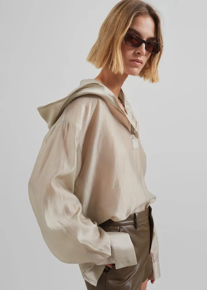 Women Tops The Frankie Shop Moraine Hooded Blouse 8211 Beige