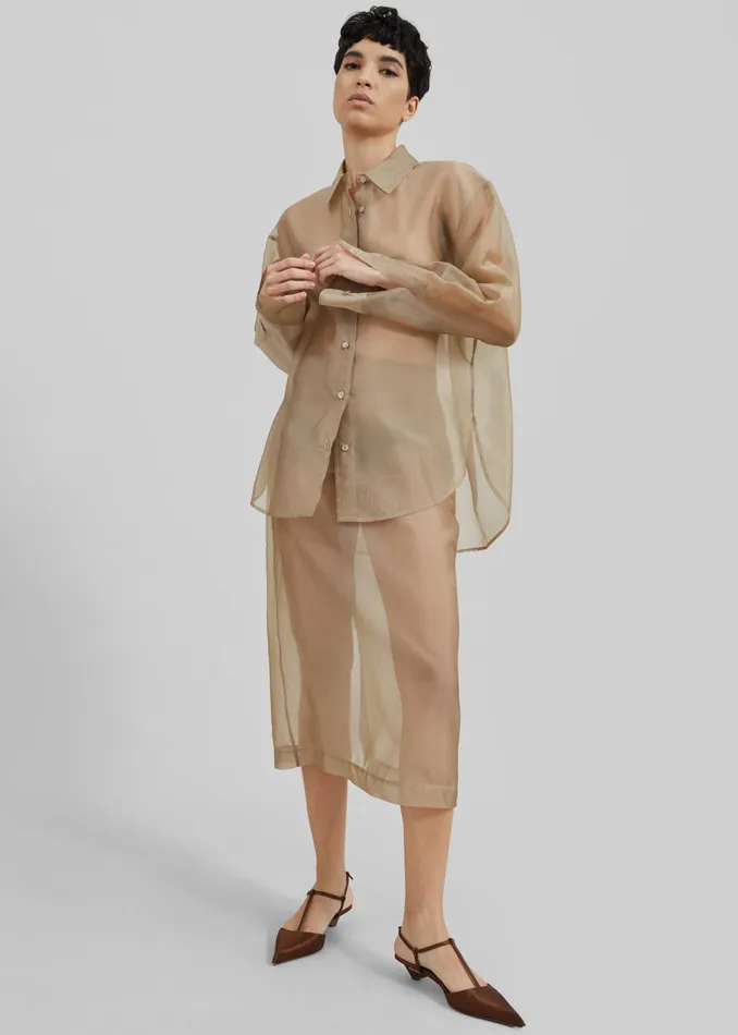 Women Tops The Frankie Shop Peri Sheer Shirt 8211 Desert Sand