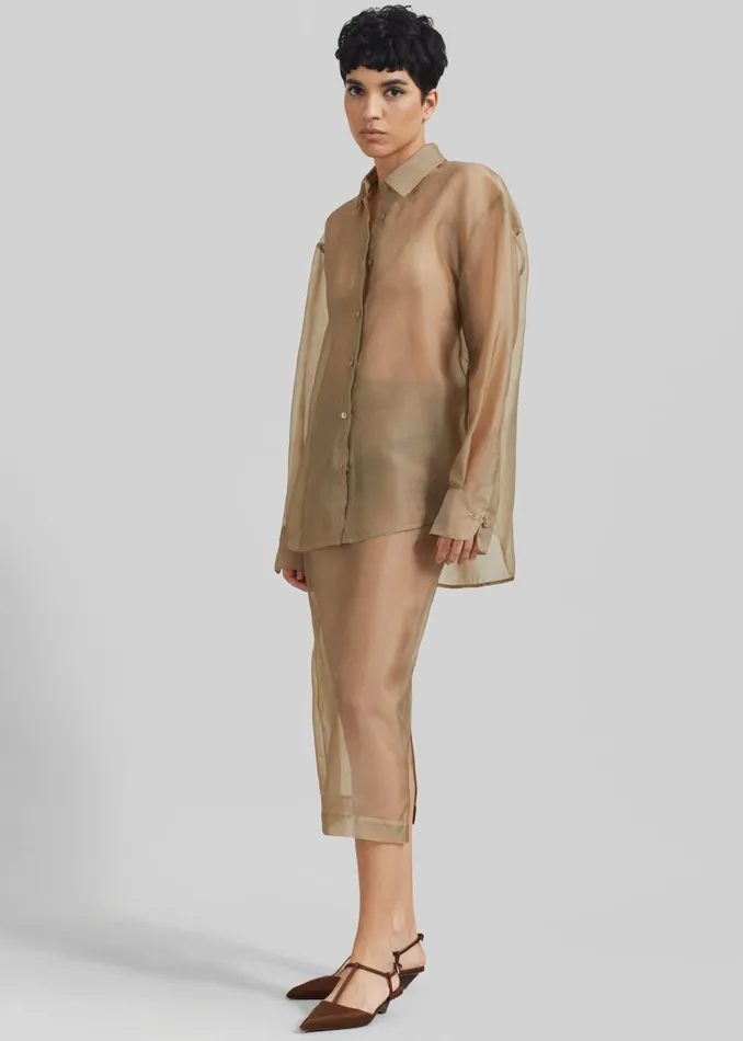 Women Tops The Frankie Shop Peri Sheer Shirt 8211 Desert Sand