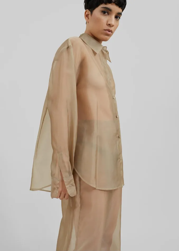 Women Tops The Frankie Shop Peri Sheer Shirt 8211 Desert Sand