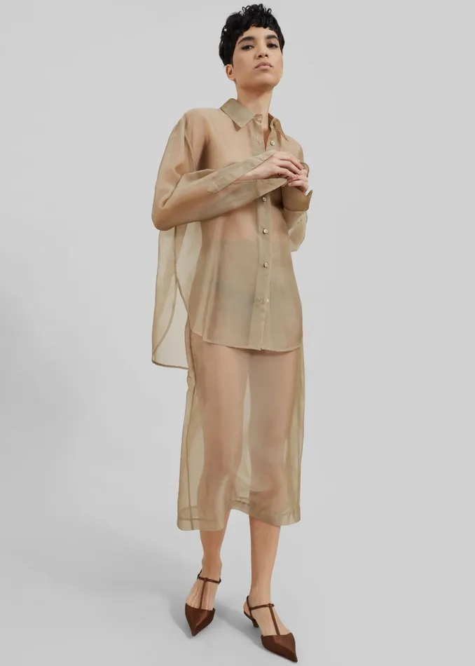 Women Tops The Frankie Shop Peri Sheer Shirt 8211 Desert Sand