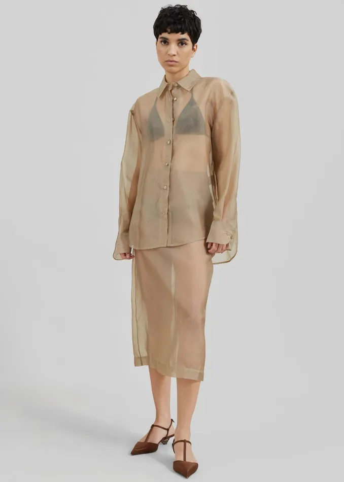 Women Tops The Frankie Shop Peri Sheer Shirt 8211 Desert Sand