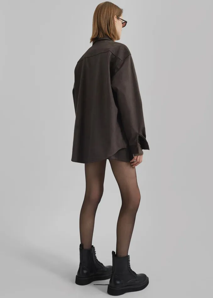 Women Tops The Frankie Shop Regina Faux Suede Shirt 8211 Brown