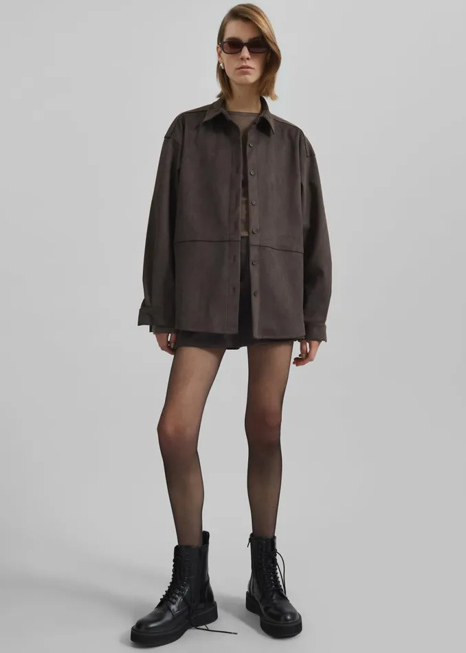 Women Tops The Frankie Shop Regina Faux Suede Shirt 8211 Brown