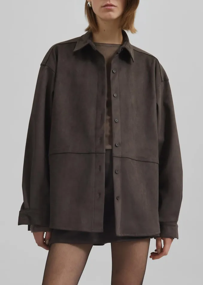 Women Tops The Frankie Shop Regina Faux Suede Shirt 8211 Brown