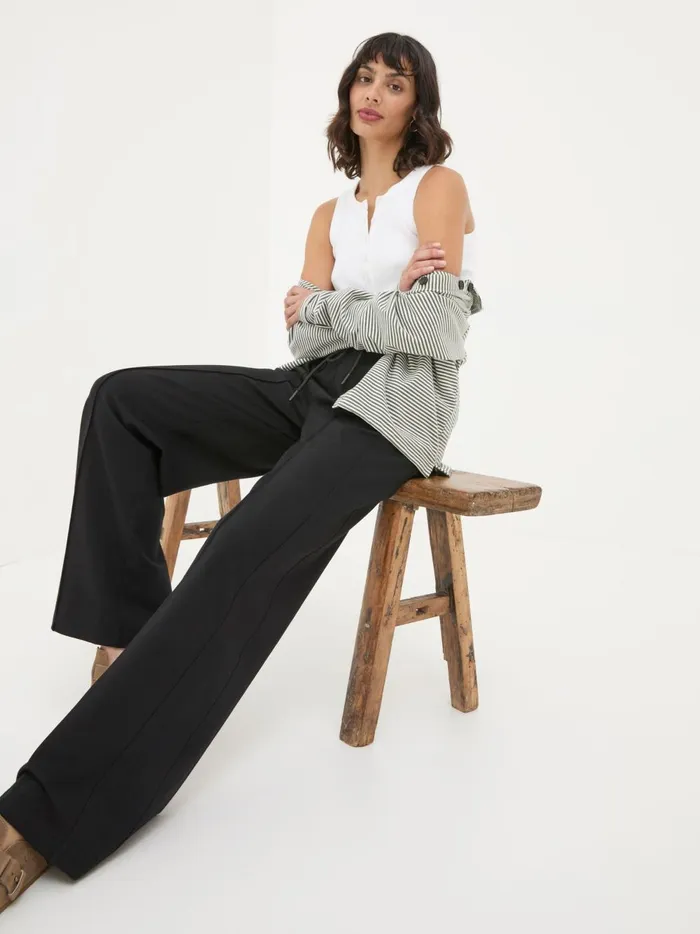 Women Trousers and Leggings Fat Face Black Ely Wide Leg Trousers